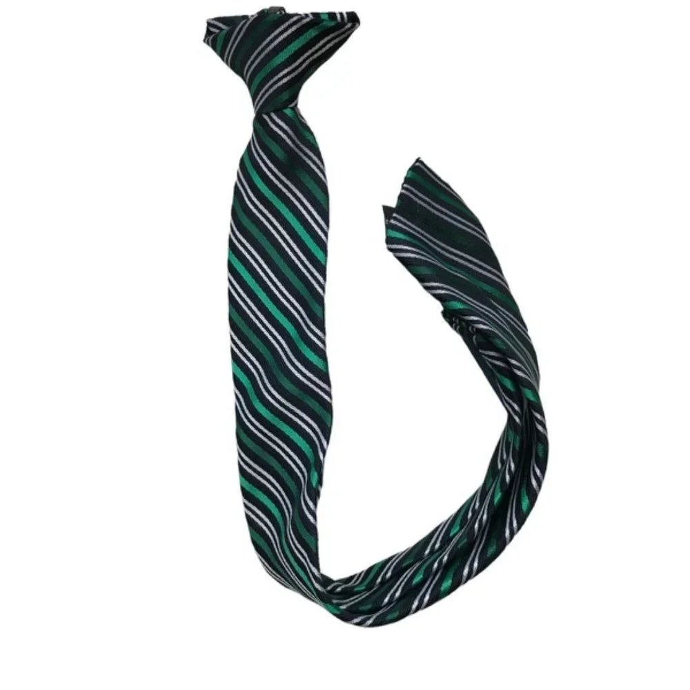 Boy's Navy Blue and Green‎ Stripe Clip On Necktie Tie 15